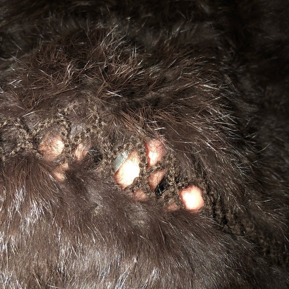 Kathrine Banlay size XL brown updated rabbit fur & knit vest  hook & eye closure - Picture 9 of 12